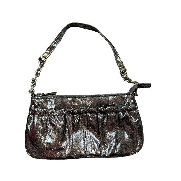 Express Metallic Ruffle Purse Handbag Clutch Dark Gray Silver Y2K Girlies - Picture 1 of 9